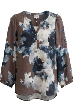 Agatha - blomstret bluse med perleknapper