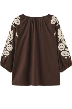 Allette - Boheme bluse med broderi og trekvartærmer