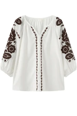 Allette - Boheme bluse med broderi og trekvartærmer