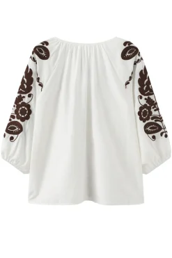 Allette - Boheme bluse med broderi og trekvartærmer