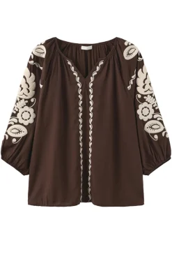 Allette - Boheme bluse med broderi og trekvartærmer
