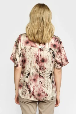 AMORA - Kortærmet print bluse i silkekvalitet