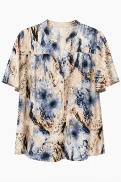 AMORA - Kortærmet print bluse i silkekvalitet