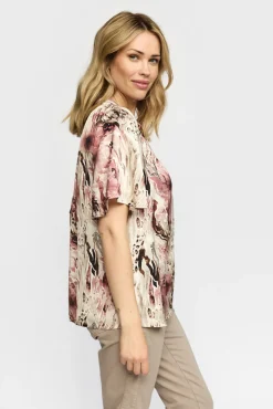 AMORA - Kortærmet print bluse i silkekvalitet