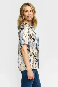 AMORA - Kortærmet print bluse i silkekvalitet