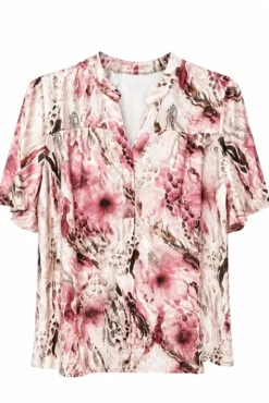 AMORA - Kortærmet print bluse i silkekvalitet