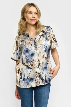 AMORA - Kortærmet print bluse i silkekvalitet
