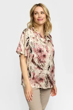 AMORA - Kortærmet print bluse i silkekvalitet