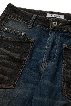 Barrel jeans med to denimfarver