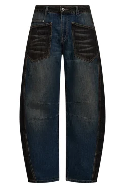 Barrel jeans med to denimfarver