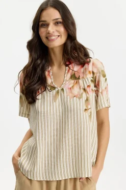 Clear - Kortærmet bluse med striber og blomster