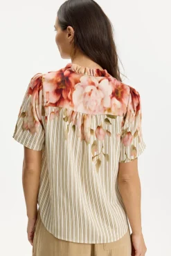 Clear - Kortærmet bluse med striber og blomster