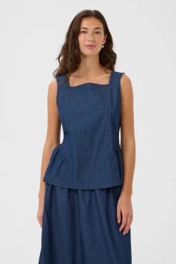 CUmone Michelle - Denim top med peplum