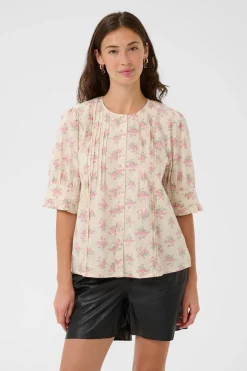 CUpeonie Olena - Kortærmet skjortebluse med blomster