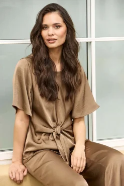 Faye - Kortærmet bluse med binde detalje