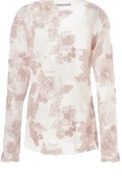 Florana - Langærmet mesh bluse med broderi