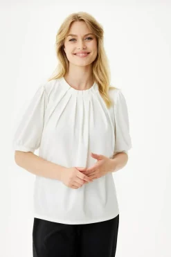 Grazia - Bluse med korte ærmer og rynkedetalje ved halsen