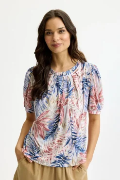 Grazia - Mønstret bluse med puffærmer
