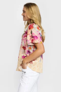 GRETE - Kortærmet bluse med blomsterprint