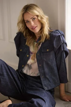Hazel - Let jakke med puffærmer i denimlook