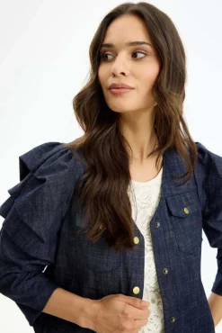 Hazel - Let jakke med puffærmer i denimlook