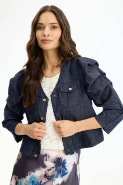 Hazel - Let jakke med puffærmer i denimlook