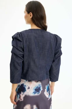 Hazel - Let jakke med puffærmer i denimlook