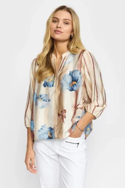 IRIS - Blomster bluse med trekvartærmer