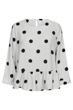Jade - Peplum bluse med trekvartærmer og polka prikker