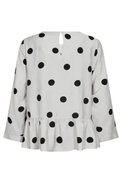 Jade - Peplum bluse med trekvartærmer og polka prikker