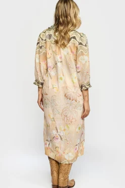 JASMIN - Lang kjole med trekvartærmer og blomster print