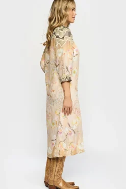 JASMIN - Lang kjole med trekvartærmer og blomster print