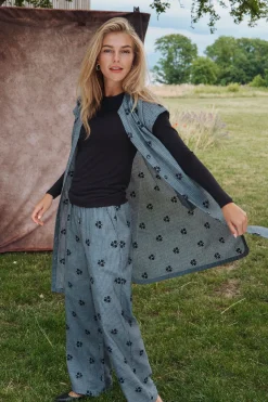 Liana - Vide bukser med bindebånd og blomsterprint
