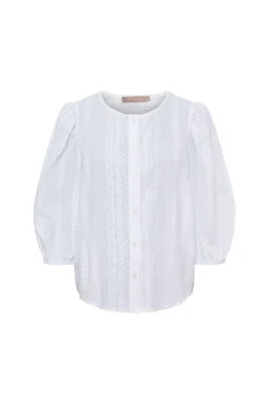 MdcValessia - Skjortebluse med broderi anglaise og trekvartærmer
