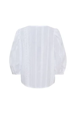 MdcValessia - Skjortebluse med broderi anglaise og trekvartærmer
