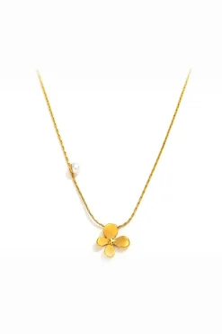Mia - Halskæde med blomster vedhæng - 18k forgyldt