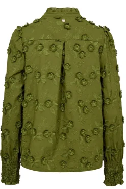 NULENEA - Langærmet bluse med blomster broderi