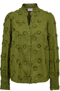 NULENEA - Langærmet bluse med blomster broderi