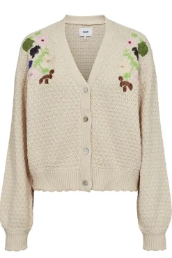 NUMAGGIE - Strikcardigan med V-hals og Blomsterbroderi