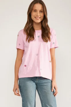 NUSHELLPA - T-shirt med broderede muslingedetaljer