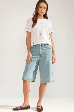 NUSHELLPA - T-shirt med broderede muslingedetaljer