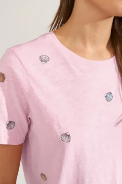NUSHELLPA - T-shirt med broderede muslingedetaljer