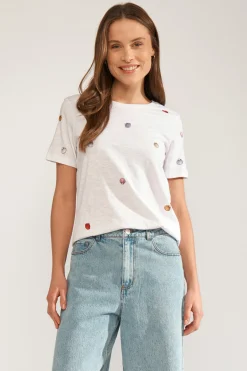 NUSHELLPA - T-shirt med broderede muslingedetaljer