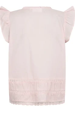 PEACH - Skjortebluse med flæser og broderi detaljer