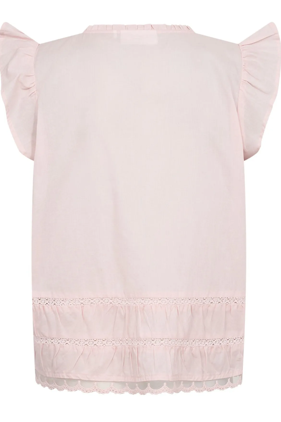 PEACH - Skjortebluse med flæser og broderi detaljer