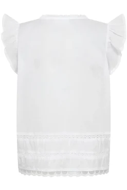 PEACH - Skjortebluse med flæser og broderi detaljer