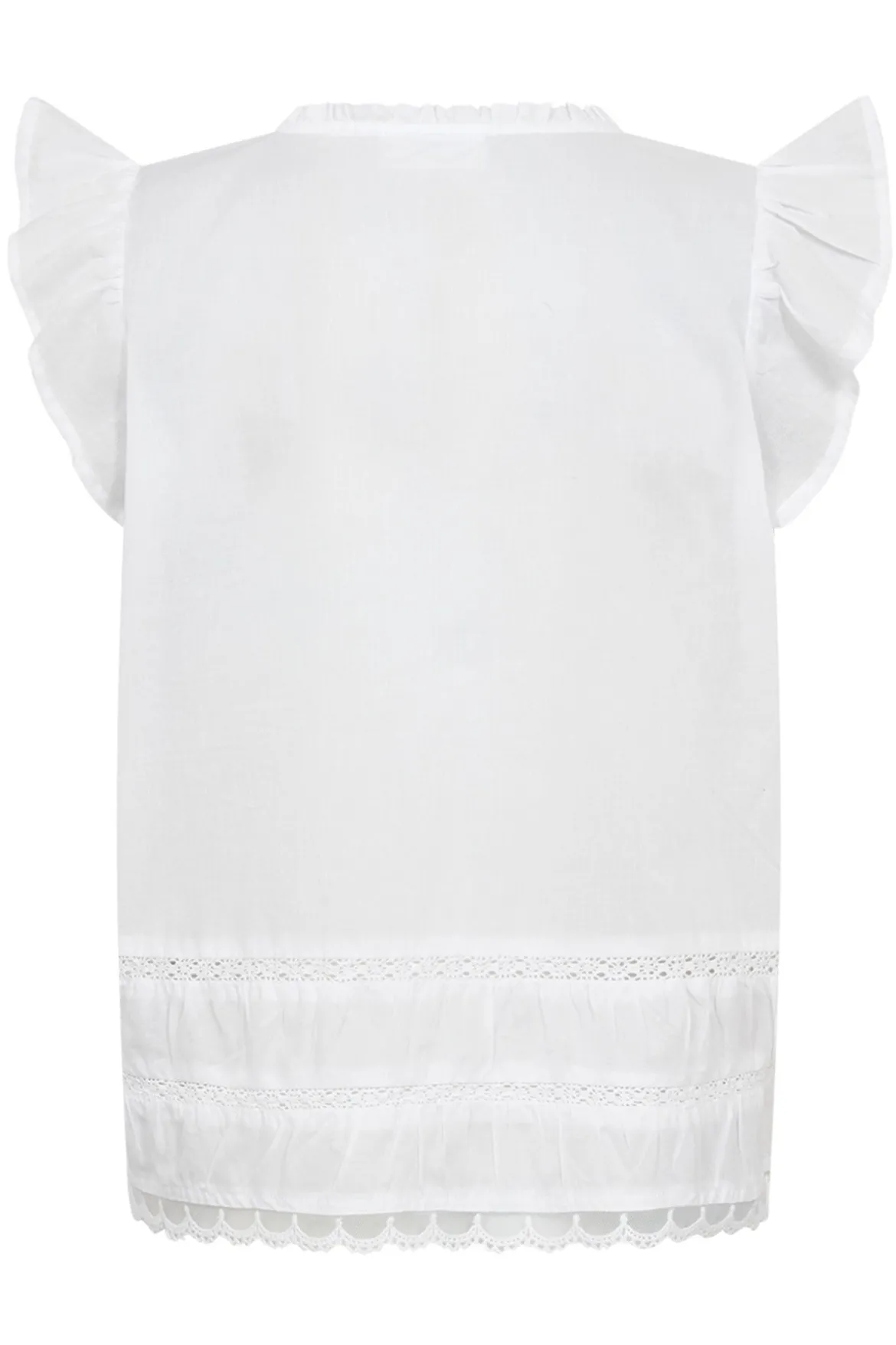 PEACH - Skjortebluse med flæser og broderi detaljer