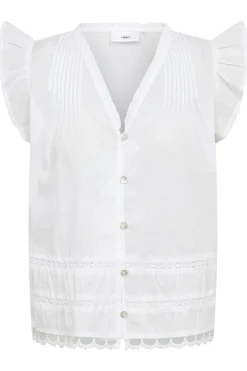 PEACH - Skjortebluse med flæser og broderi detaljer