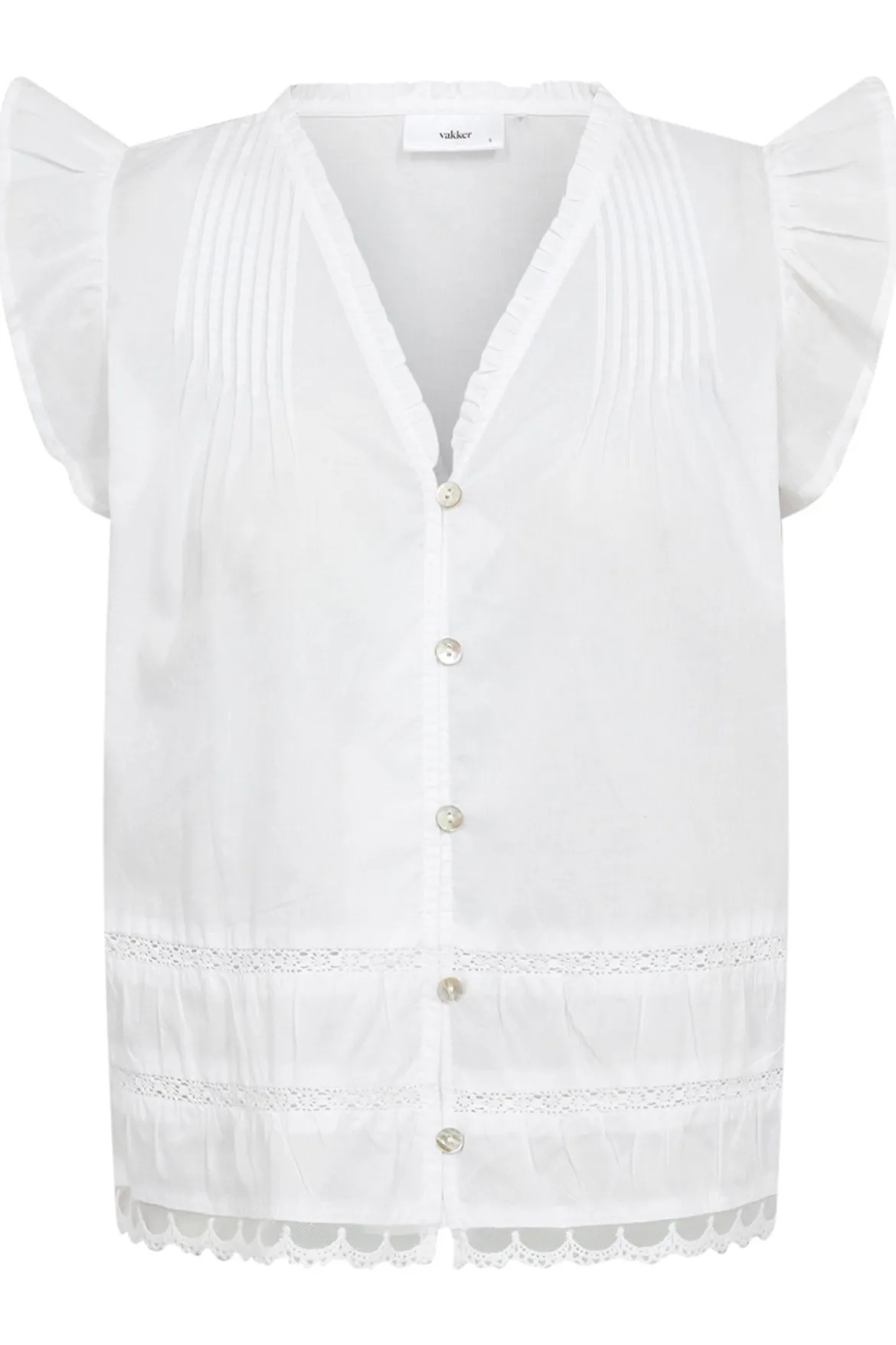 PEACH - Skjortebluse med flæser og broderi detaljer