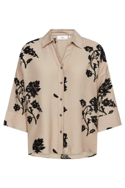 Rina - Skjortebluse med trekvartærmer og blomsterprint